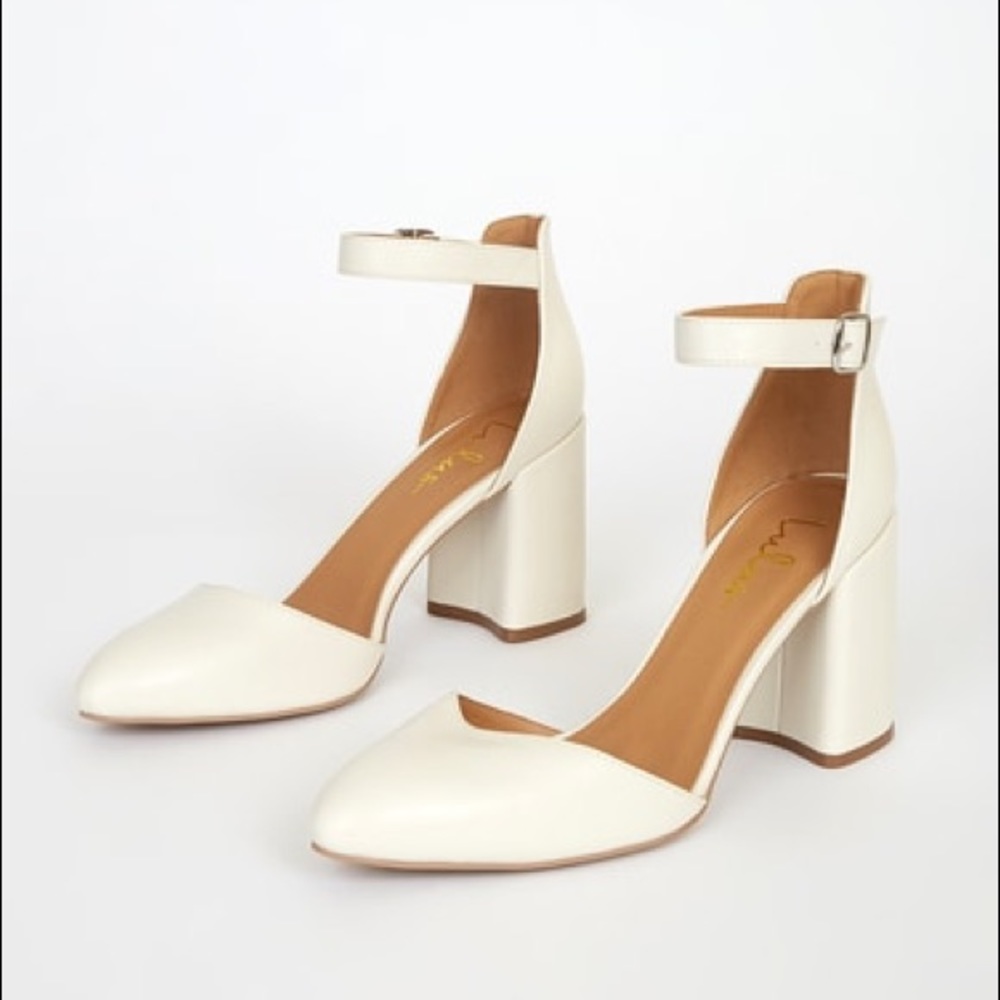 Lulus Ellarose Off-White Ankle Strap Heels
